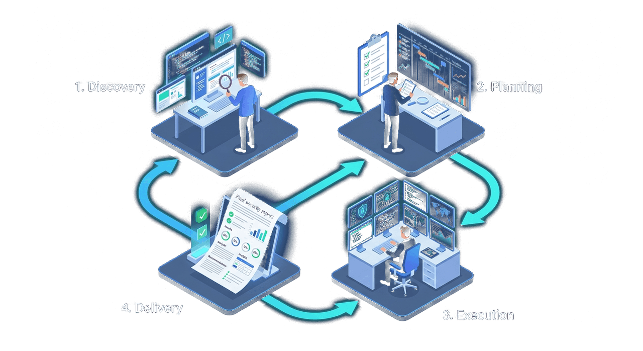 Security process workflow - discovery, planning, execution, delivery