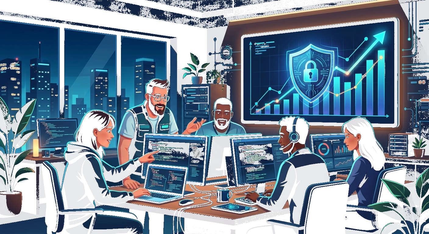 Startup team collaborating on application security